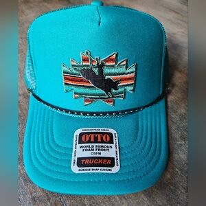 NWT OTTO Turquoise Mesh Snapback Hat with Bull Rider Embroidered Patch